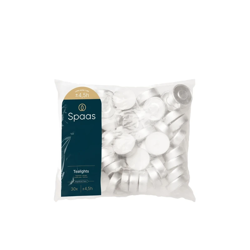 Spaas 18 Tealights Bags x30, ± 4.5 Hours, White