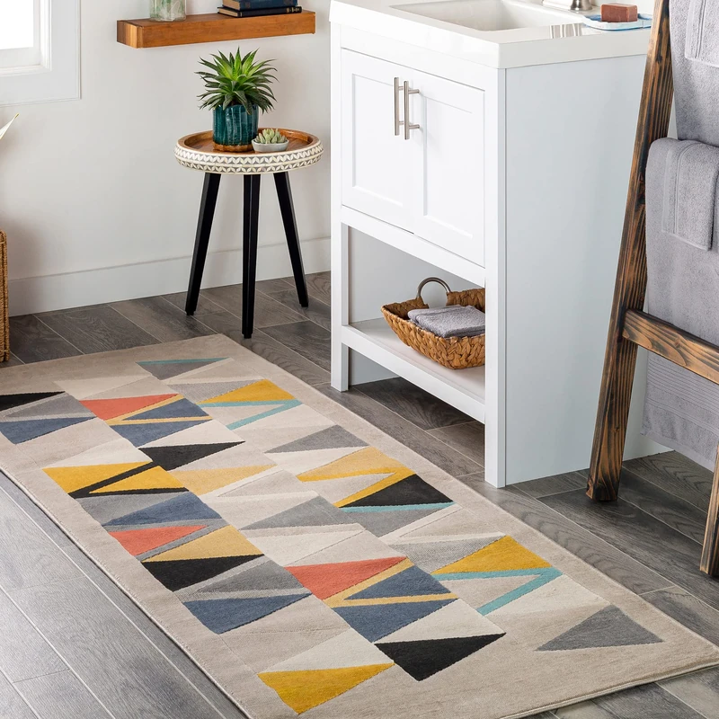 Livabliss Marietta Geometric Rug - Scandi Runner Rugs Living Room 80x220 cm, Hallway, Kitchen - Neutral, Patterned Carpet Runners, Boho Style, Easy Care - Large Rug, Brown, Beige, Orange, Grey