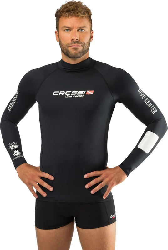 Cressi Rash Guard Man Long Sl Black Dive Center - Rash Guard Man Long Sl Long Sleeves Protective Material, in Special Elastic Fabric, UV Sun Protection (UPF) 50+