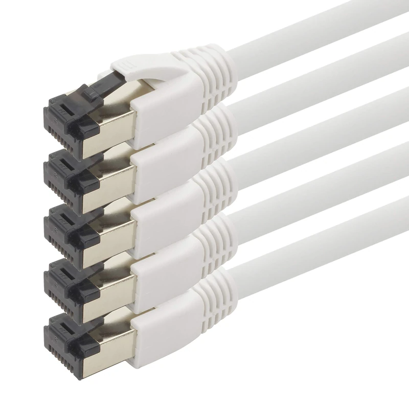 1aTTack.de 10m Cat 8 network cable CAT8 cable white - pack of 5 Cat.8 Lan 2000 MHz 40 Gbit s 40GBase-T Poe+ patch cable Ethernet cable LSZH - 5 x 10 meters white