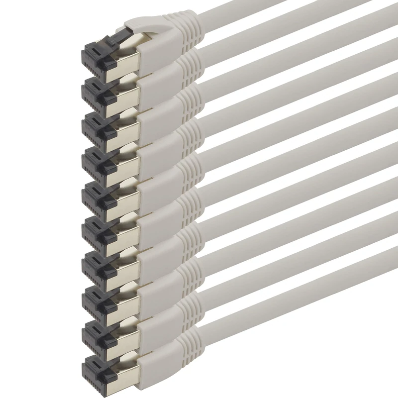 1aTTack.de 5m Cat 8 Network Cable CAT8 Cable Gray - Pack of 10 Cat.8 Lan 2000 MHz 40 Gbit s 40GBase-T Poe+ Patch Cable Ethernet Cable LSZH - 10 x 5 Meters Grey