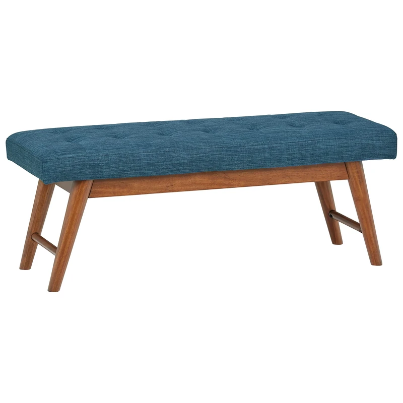 Amazon Basics Modern Padded Upholstered Bench with Button, Bedroom, Entryway, Solid Wood, Navy Blue, 112 cm