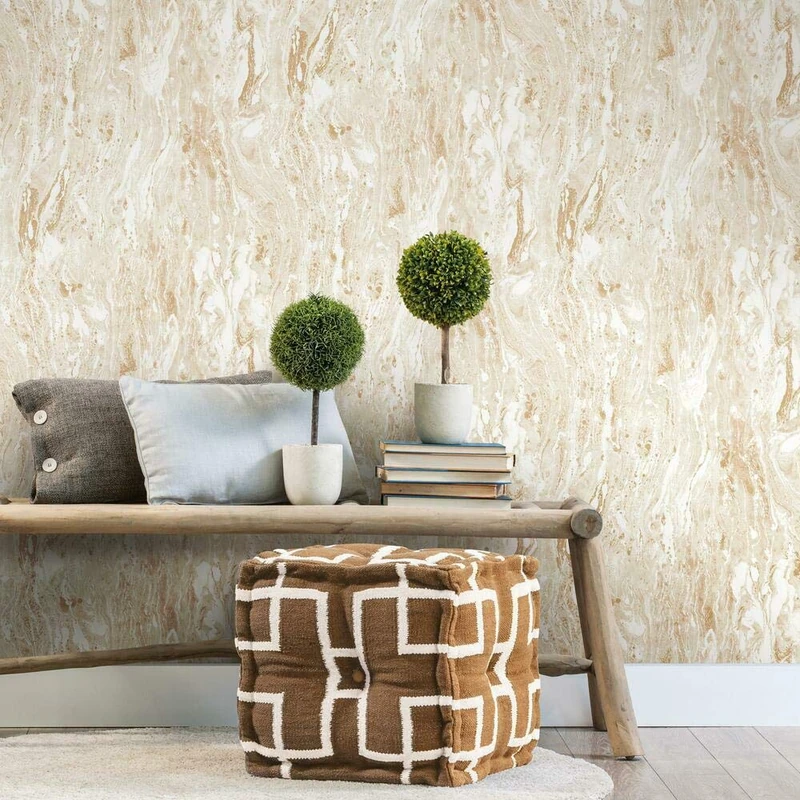 RoomMates RMK11342RL Beige Marble Seas Gold Peel and Stick Wallpaper