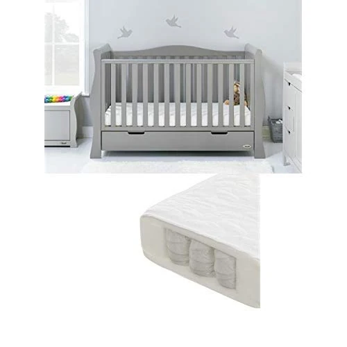 Obaby Stamford Sleigh Luxe Cot Bed and Pocket Sprung Mattress - Warm Grey