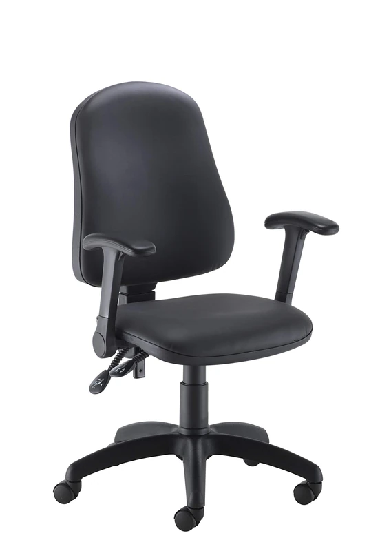 Office Hippo 2 Lever Office Chair with Height Adjustable Flip-Up Arms, Computer Desk Chair with Curved Back, Swivel Chair with Adjustable Backrest, Holds Up to 115kg, 2 Year Wty - Black PU