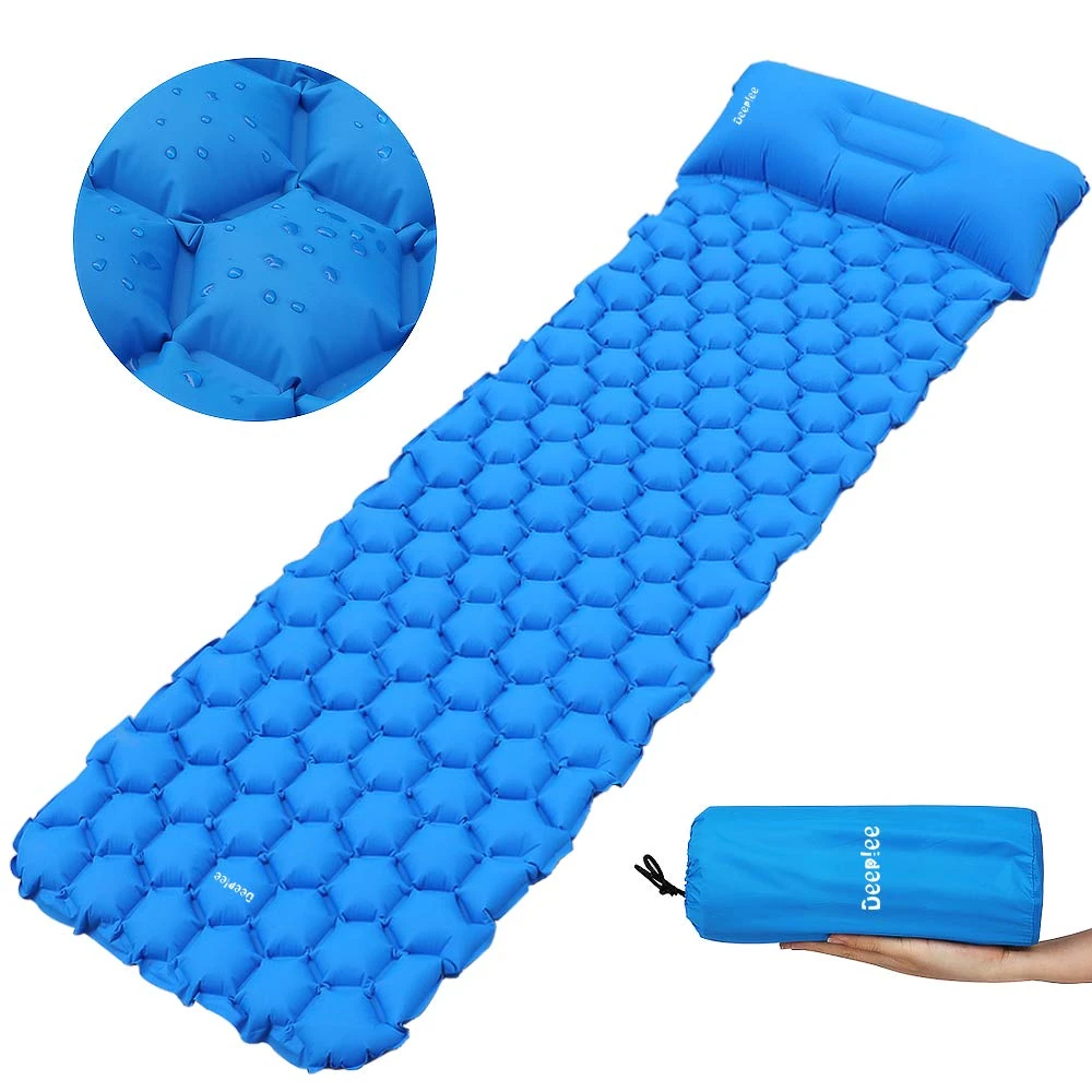 Deeplee Camping Mat, Inflatable Sleeping Mat with Pillow, Ultralight Sleeping Pad for Backpacking, Camping, Hiking