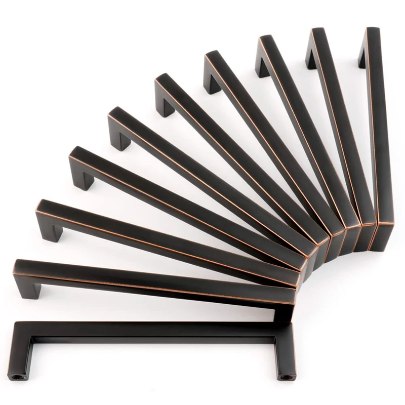 KOOFIZO Solid Square Bar Kitchen Cabinet Handles - Oil Rubbed Bronze Cabinet Pulls, 5 Inch/128mm Screwhole Distance, 10-Pack for Kitchen Cupboard Door, Bedroom Dresser Drawer, Bathroom Hardware
