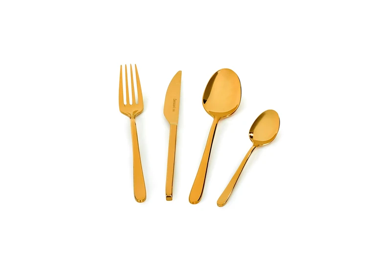 Barazzoni, Malachite Gold Cutlery Set, 18/10 Stainless Steel Monobloc Cutlery Set for 6 People 24 Pieces 6 Forks 6 Spoons 6 Knives 6 Teaspoons