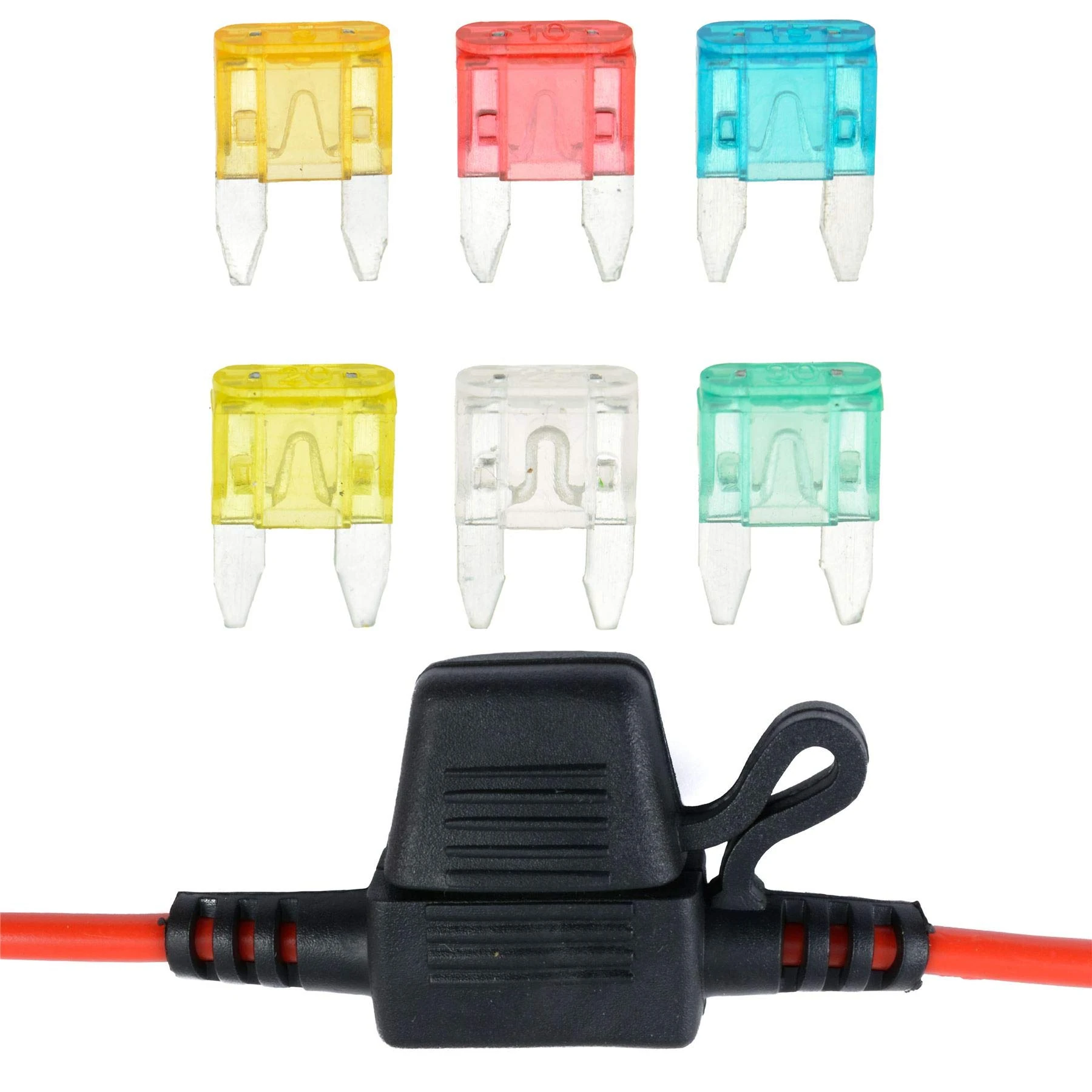 In-Line Mini Blade Fuse Holder with 6 Fuses 12V 30A Car Automotive