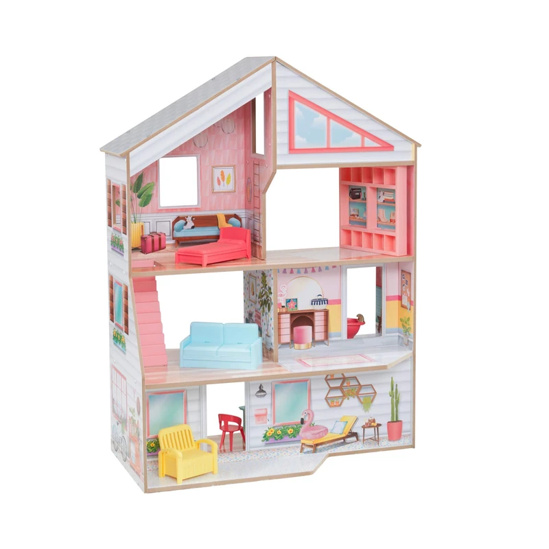 KidKraft 10064 Charlie Wooden Dollhouse with Furniture and Accessories Included, 3 Storey Play Set for up to 18 cm Dolls
