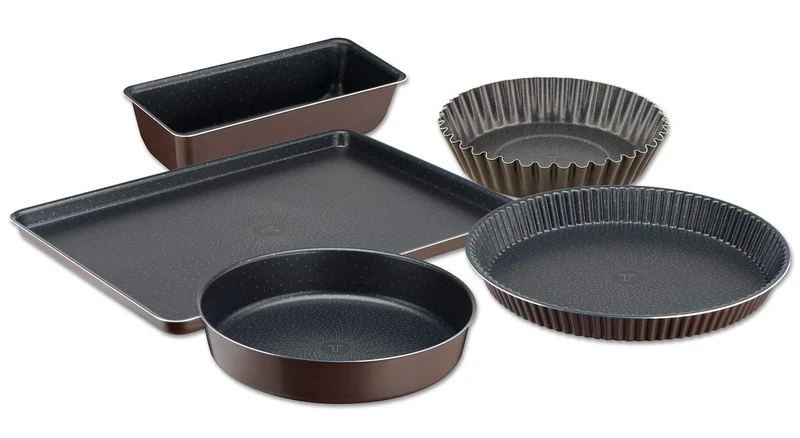 Tefal Perfectbake YY4220FA Set of 5 Tart Moulds 30 cm Missed 24 cm Cake 28 cm Four Quarters 26 cm Baking Tray 38 x 28 cm Non-Stick Aluminium 100% Recycled Easy Release