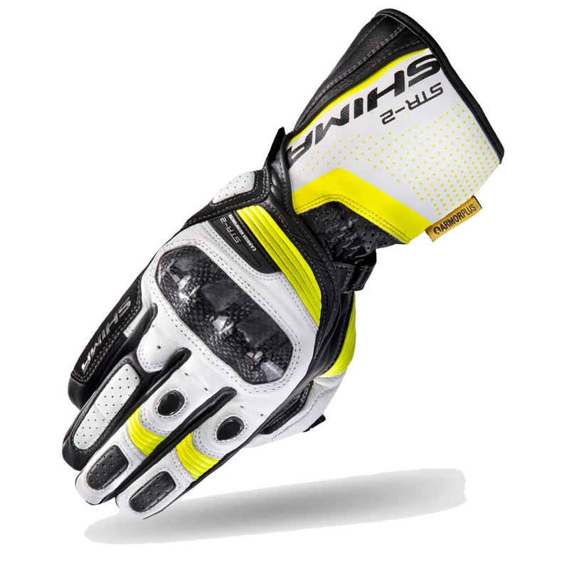 SHIMA STR-2 Motorbike Gloves Mens Leather Long Biker Armoured Protectors Motorcycle Perforated Ventilated Cool Reinforced Touchscreen Motorsport Glove Motorbikes Summer Autumn (Mens, Fluo, L)