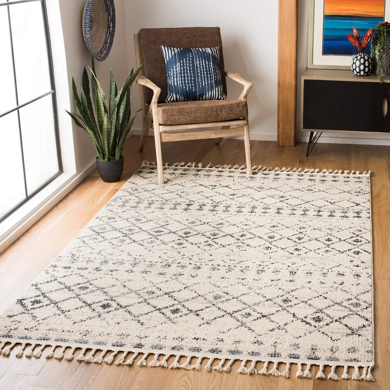 Safavieh Moroccan Indoor Woven Rectangle Area Rug, Marrakesh Collection, MRK755, in Ivory/Grey, 122 X 183 cm for Living Room, Bedroom or Any Indoor Space