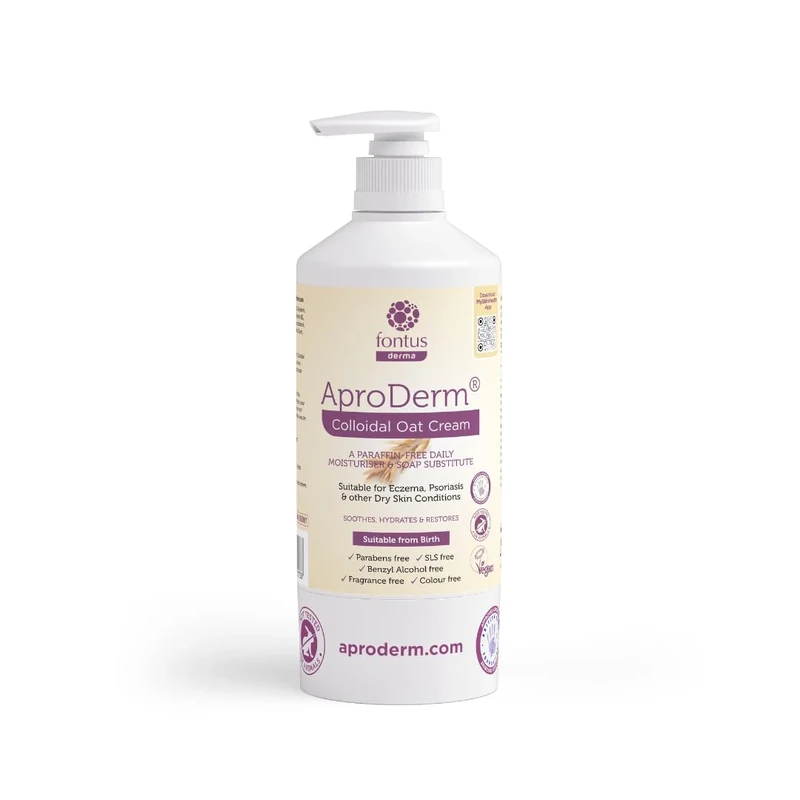 AproDerm® Colloidal Oat Cream 500ml Pump – Paraffin Free, Vegan, 2-in-1 Moisturiser and Soap Substitute for Dry Skin, Eczema, Dermatitis and Psoriasis