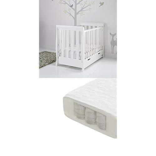 Obaby Stamford Sleigh Mini Cot Bed and Pocket Sprung Mattress - White