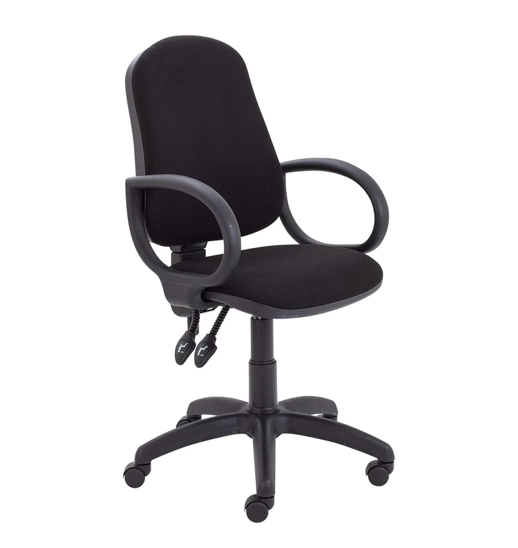 Office Hippo 2 Lever Office Swivel Chair with Fixed Arms, Computer Desk Chair with Curved Back, Adjustable Backrest, Home Office Chair with Wheels, Holds Up to 115kg, 2 Year Wty - Black