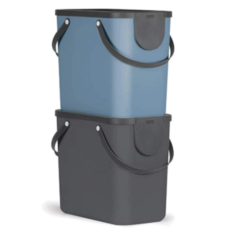 Rotho Albula recycle waste bin with lid 2 x 25 l, plastic (PP), multicoloured, blue/anthracite, 2 x 25 litres (2 x 40x23.5x34cm) - Image 1