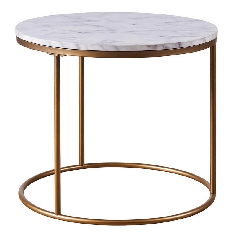 VERSANORA Round Side Table Modern Design Faux Marble Brass Marmo Teamson Home VNF-00076