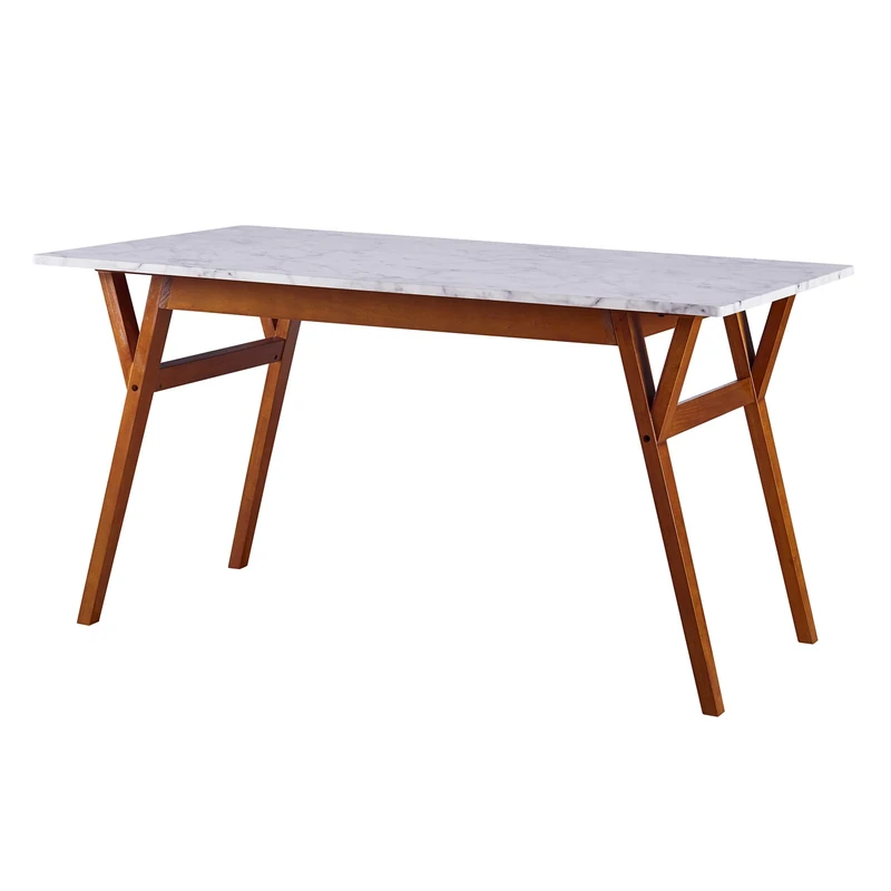 VERSANORA Rectangular Dining Table Faux Marble Top Walnut Legs Ashton Teamson Home VNF-00079W