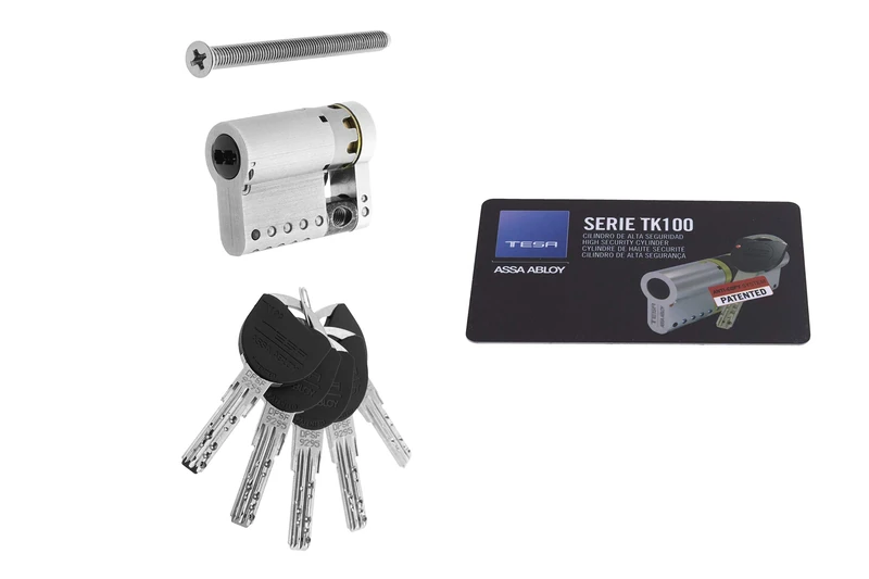 Tesa Assa Abloy MK153010N Cylinder TK100 TESA Profile Euro Medium 30X10, cam R13, Finish. 5 Keys TK1 V2 EU E13 NME E12, Nickel-Plated, 30 x 10 mm