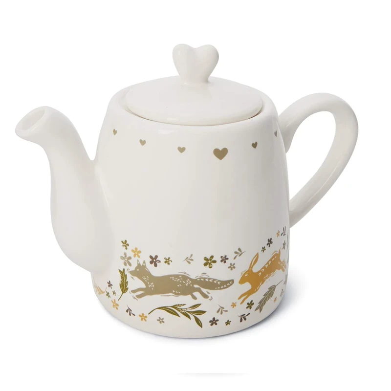 Cooksmart British Designed Ceramic Tea Pot | Large Teapot for Serving Hot Drinks | Tea Pots for All Family Sizes - Woodland