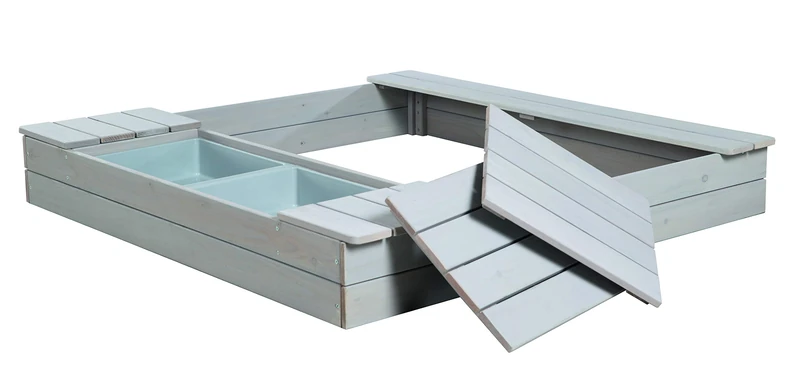 roba Outdoor Sandbox with Play Tubs - Grey Wood Sand Pit