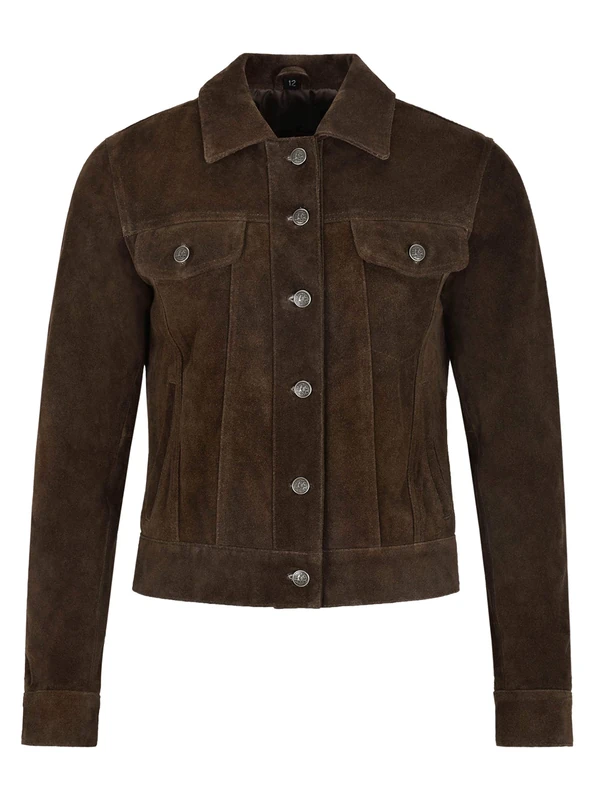 Carrie CH Hoxton Women's Trucker Real Leather Jacket 100% Suede Casual Fashion Shirt Jacket 1680 (US 6 / UK 10, Brown)