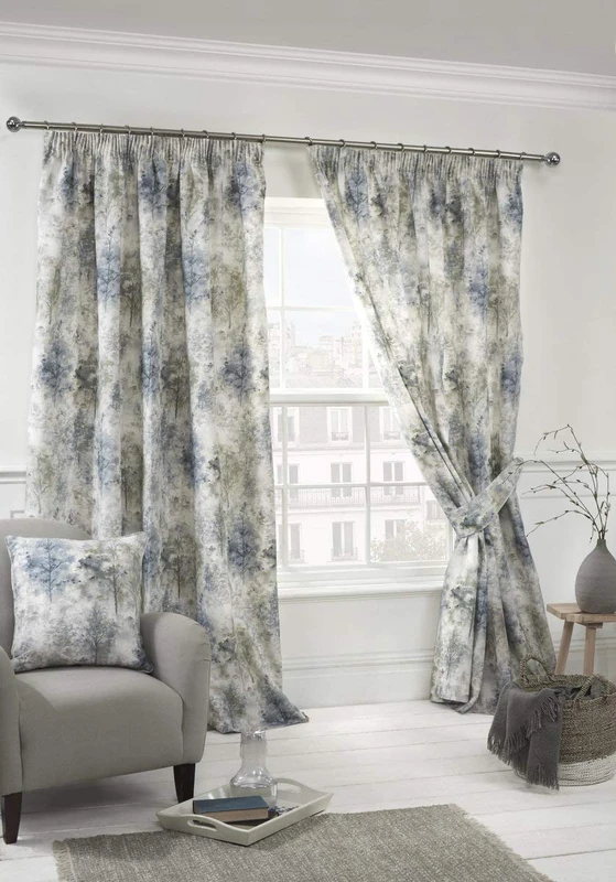 Sundour Woodland Blue-Pencil Pleat Curtains-66x72/168x183cm, 66x72