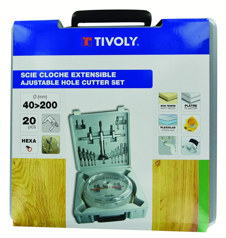 Tivoly XT50527052950 Extendible Hole Saw Set 20p Diameter 40 >200 mm