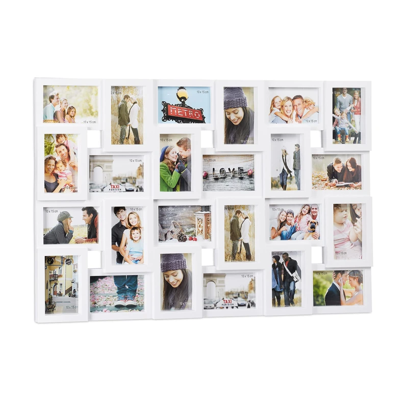 Relaxdays Collage Multi Picture Frame, 24 Photos, Pictures 9x13cm,Vertical & Horizontal, HxW 57x85 cm, White - Image 1
