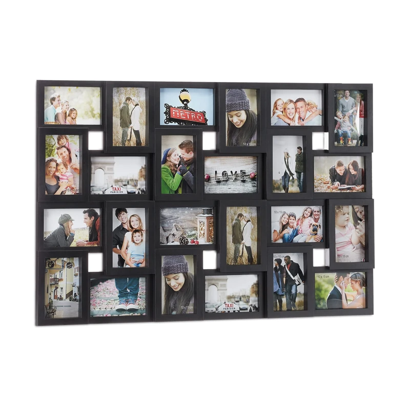 Relaxdays XXL photo frame collages for 24 pictures in 10 x 15, portrait or landscape format, plastic, H 53 x W 85 cm, black