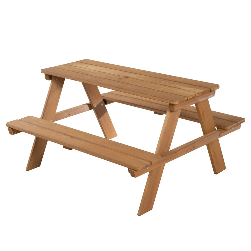 roba Wooden Children's Outdoor Table 'Picknick for 4' - Picnic Table With 2 Benches and 1 Table - Indoor and Outdoor - Weatherproof - Teak