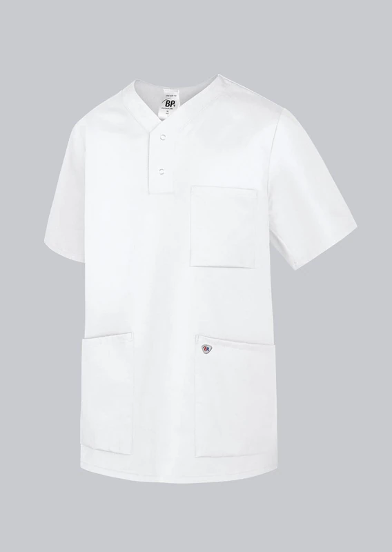 BP 1741-854-21 Unisex Slip-On Tunic, 1/2 Sleeve, V-Neckvwith Arm-Lift System, 215,00 G/M², Fabric Blend, White, Size S