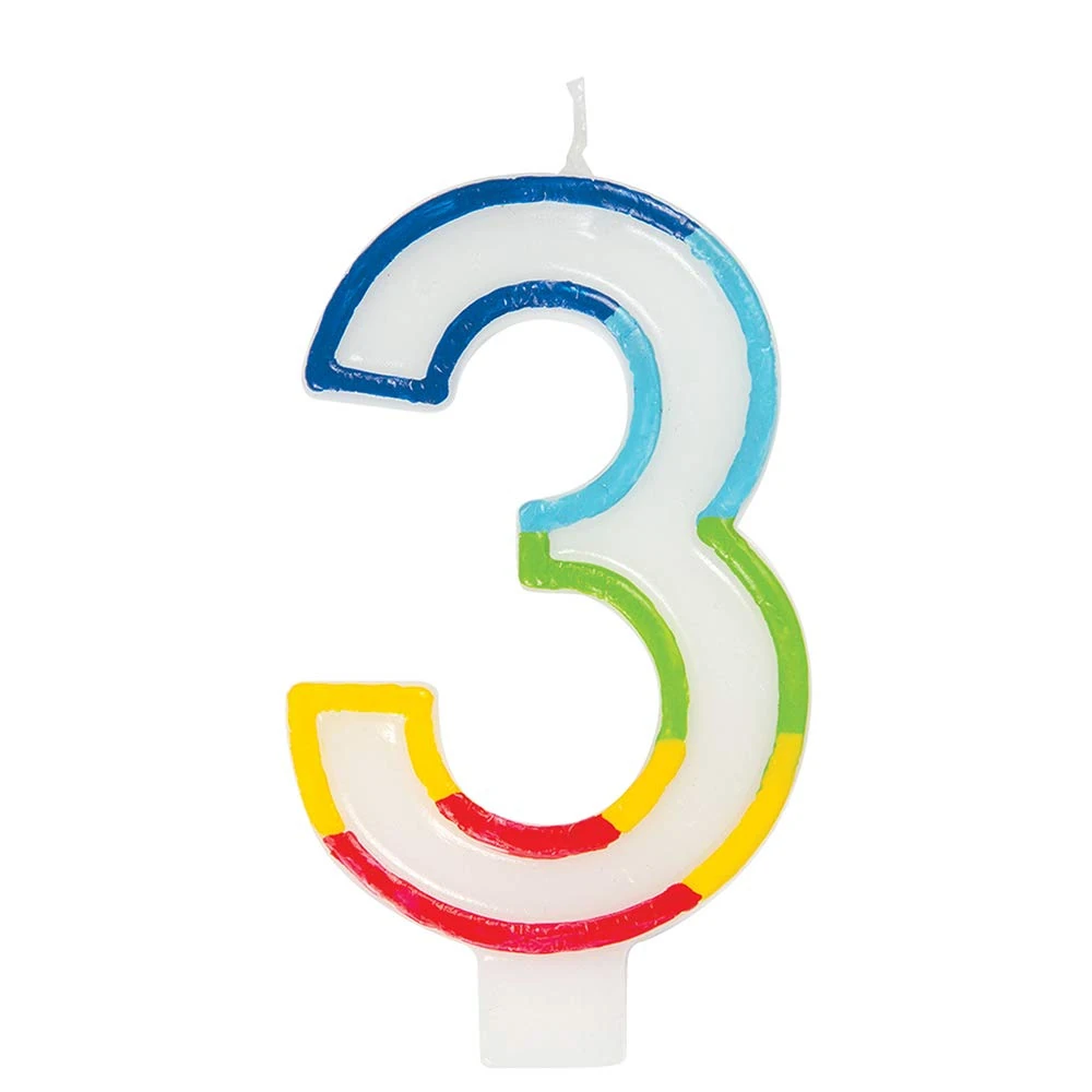 Vibrant Rainbow Border Number 3 Birthday Candle (7cm x 12cm) - Stunning Multi-Colored Party Decor - Uniquely Crafted for Celebratory Milestones - 1 Pc