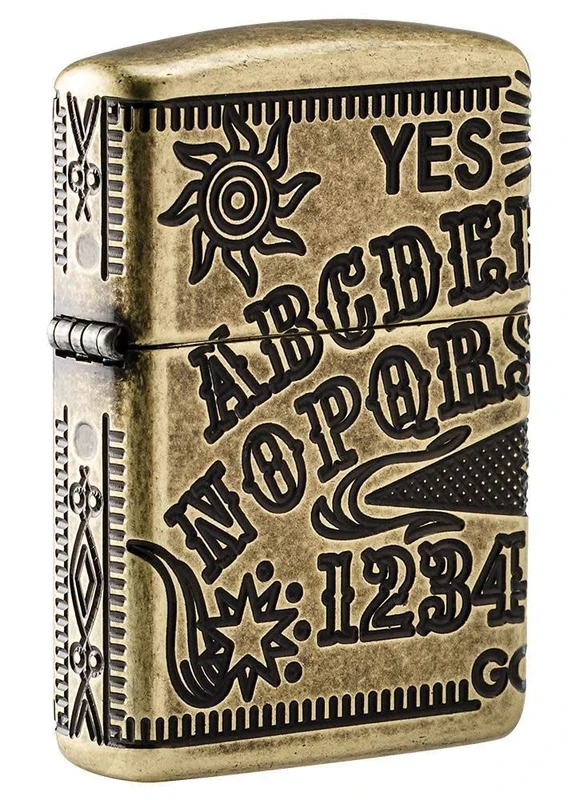 Zippo Windproof Lighter, Ouija Board Design – Antique Brass, MultiCut – Refillable, Reusable, Windproof Design – Comes in Gift Box – Made in USA