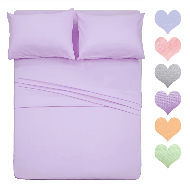 Homelike Collection 400 Thread Count Cotton Queen Size Sheet Set (Lavender Colour) 4 Pieces - 100% Long Staples Cotton Sheets Set, Soft Cotton Sheets Set with Deep Pocket Fits Up to 40cm