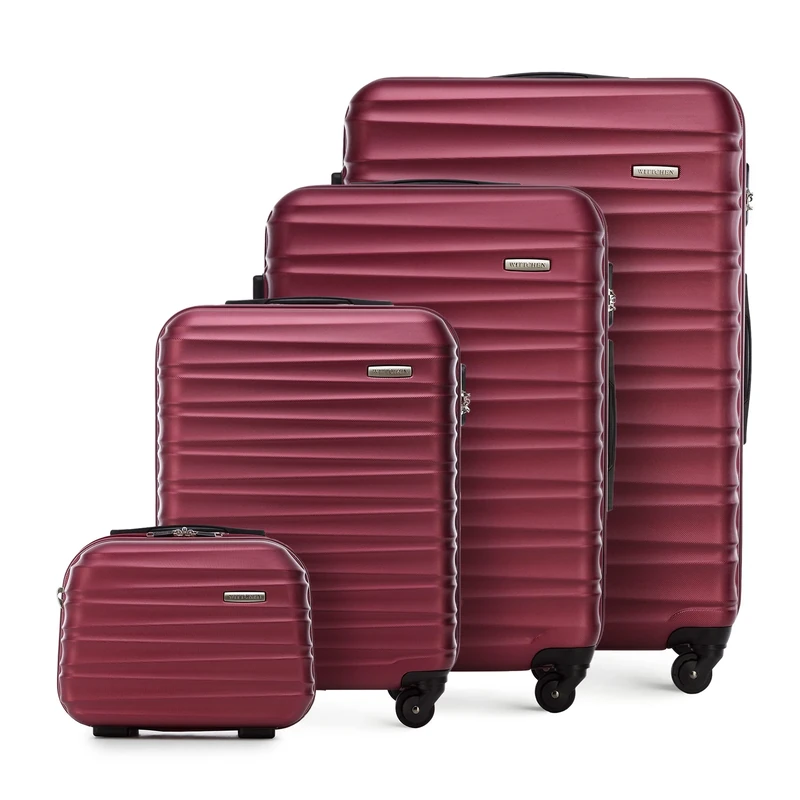 WITTCHEN Travel Suitcase Carry-On Cabin Luggage Hardshell Made of ABS with 4 Spinner Wheels Combination Lock Telescopic Handle Groove Line Set of 4 suitcases Burgundy