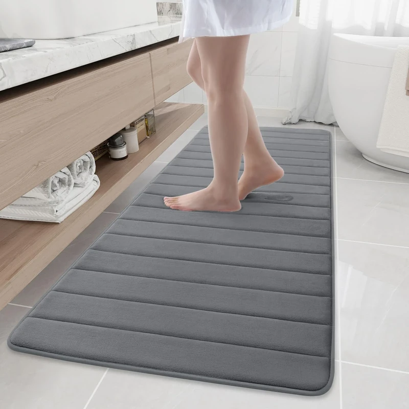 Buganda Memory Foam Bath Mat Rug, 70" x 24", Ultra Soft and Non-Slip Bathroom Rugs, Water Absorbent and Machine Washable Bath Rug Runner for Bathroom, Shower, and Tub, Grey
