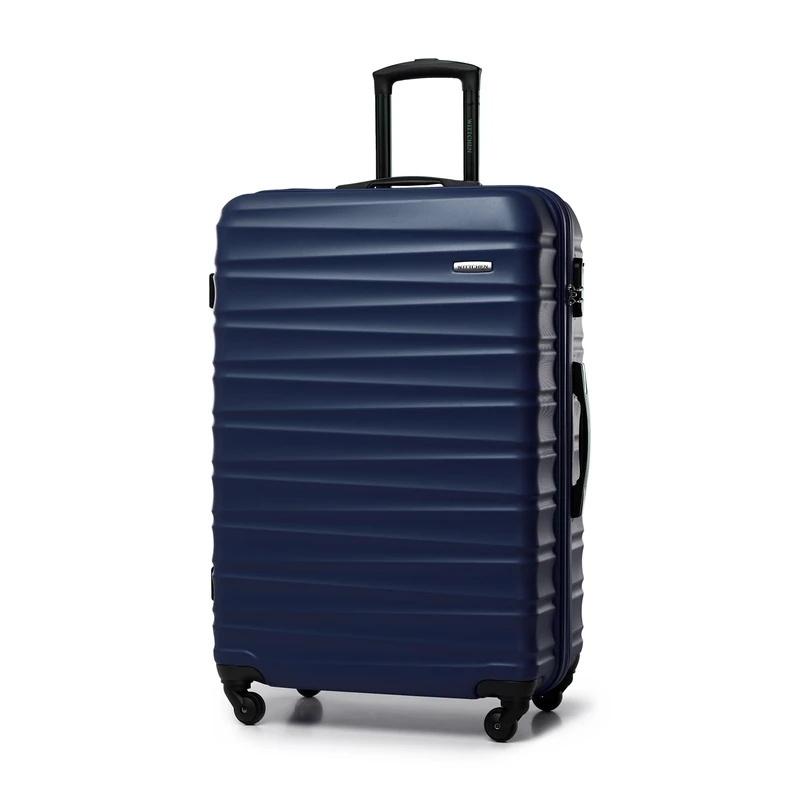 WITTCHEN Travel Suitcase Carry-On Cabin Luggage Hardshell Made of ABS with 4 Spinner Wheels Combination Lock Telescopic Handle Groove Line Size Large Suitcase Dark Blue