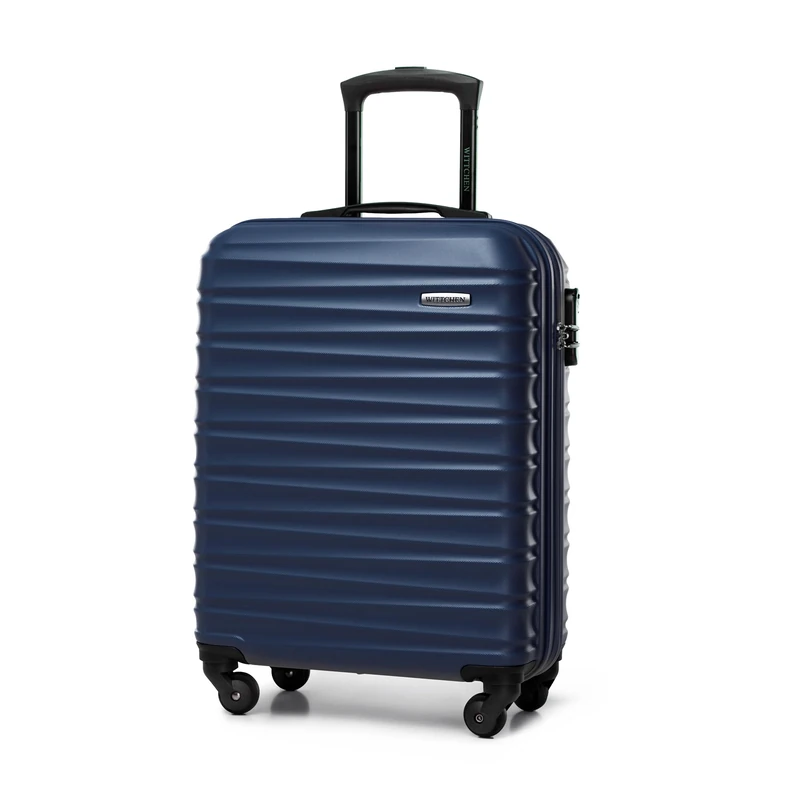 WITTCHEN Travel Suitcase Carry-On Cabin Luggage Hardshell Made of ABS with 4 Spinner Wheels Combination Lock Telescopic Handle Groove Line Size Cabin Suitcase Dark Blue