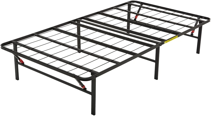 Amazon Basics Single Foldable Platform Bed Frame with Steel slats, Tool-Free Assembly, Under-Bed Storage, Black, Single 90x200