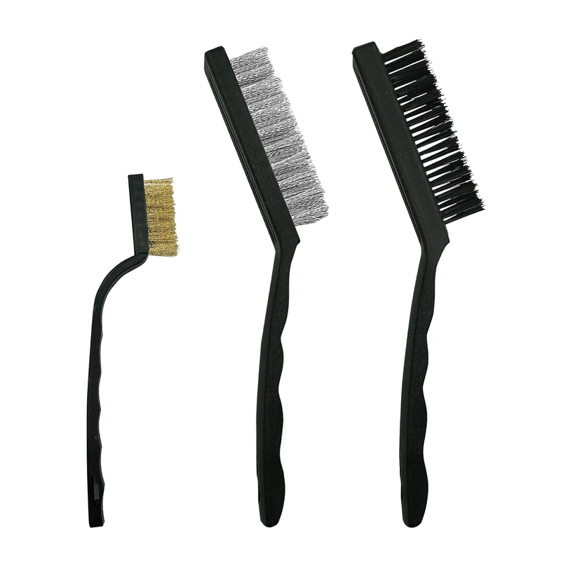 G4GADGET Pack of 3 Steel Nylon & Copper Wire Brush Cleaning Paint Metal Rust Remover Brushes