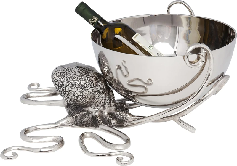 Kare Design Wine Cooler Octopus, Silver, Aluminium, Animal Motive, Cooler Bucket, Wine & Champagne Cooler, Ice Bucket, Room Decor, Gift Idea, 30x46x44 cm (H/W/D)