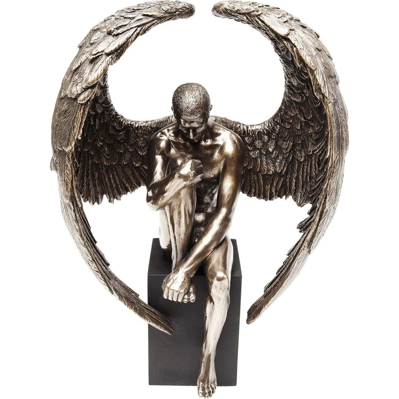 Kare Design Deco Object Nude Sad Angel Small, bronze, polyresin, base of MDF lacquered, unique handmade sculpture, room decor, 26x18x11cm (H/W/D), Copper, Cooper - Image 1