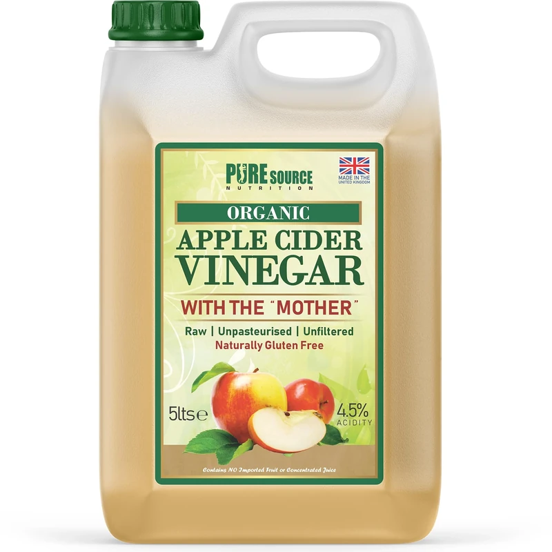 Pure Source Nutrition RAW Apple Cider Vinegar with Mother 5 litres Applecider Weight Loss Detox Organic/Unfiltered/Unheated/Unpasteurised