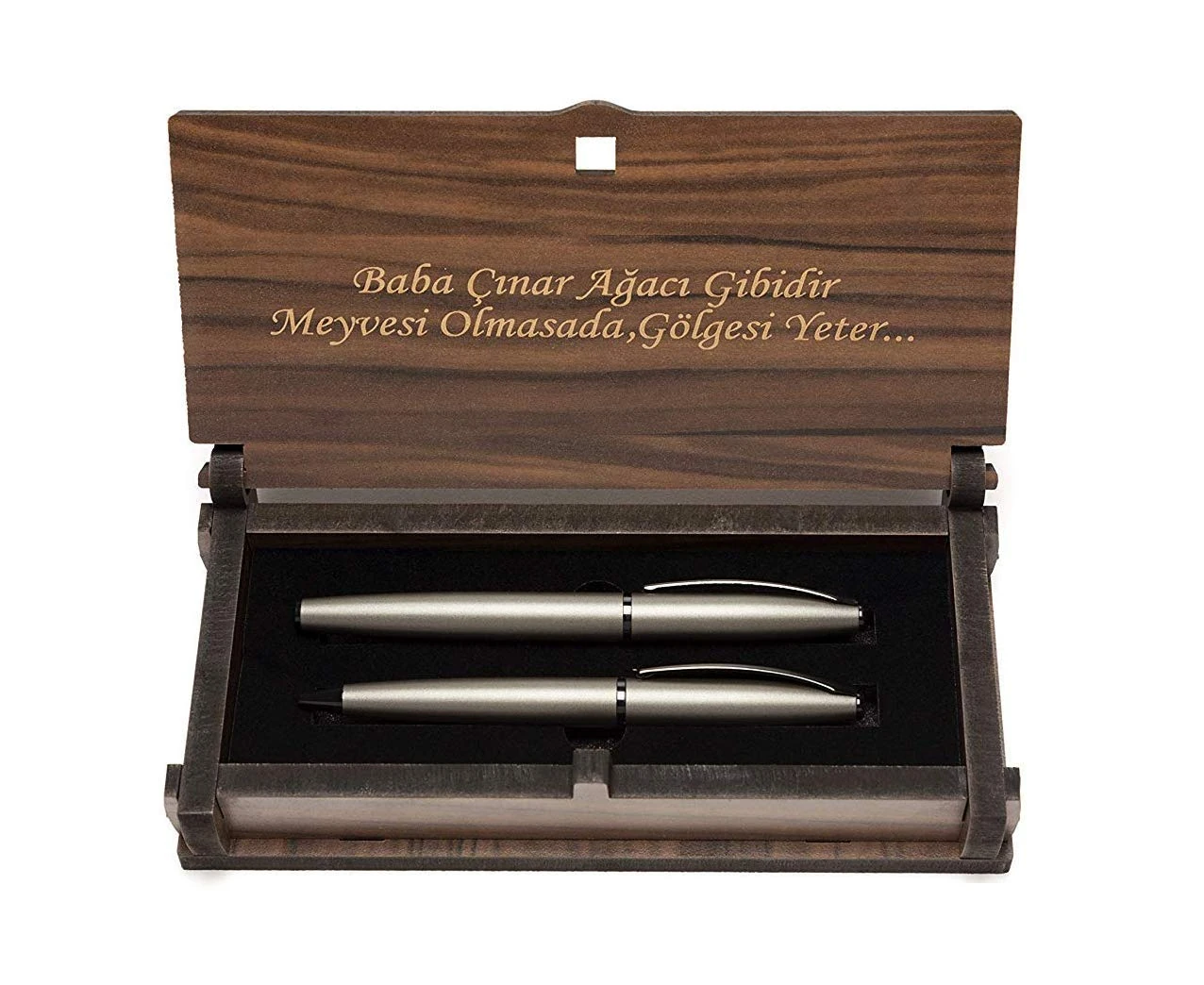 Gök-Türk Wooden box with 2 Baba Cinar Gibi ballpoint pens. black