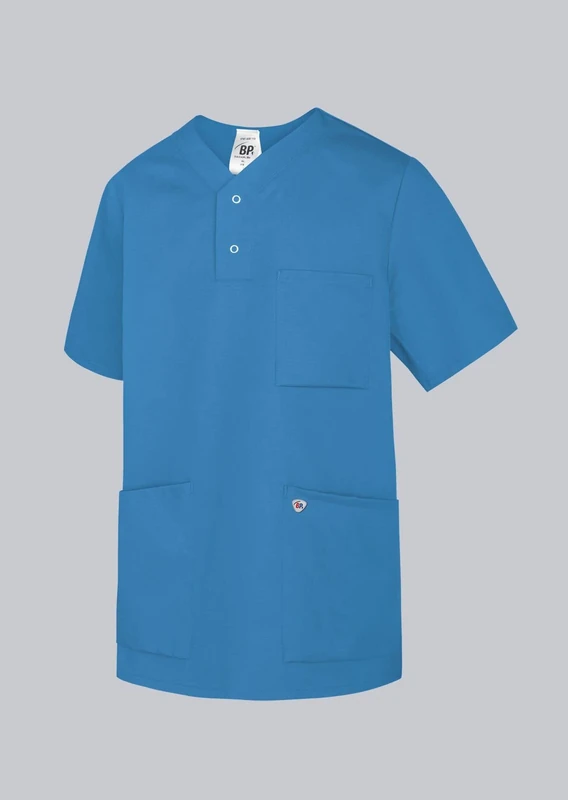 BP 1741-853-116 Unisex Slip-On Tunic, 1/2 Sleeve, V-Neckvwith Arm-Lift System, 200,00 G/M², Fabric Blend, Azure Blue, Size 3Xl