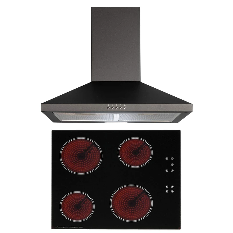SIA 60cm Black 4 Zone Touch Ceramic Hob with Pyramid Chimney Hood