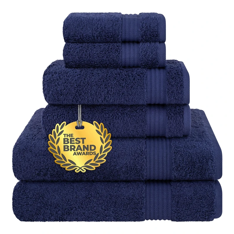 Cotton Paradise 6 Piece Towel Set, 100% Turkish Cotton Soft Absorbent Towels for Bathroom, 2 Bath Towels 2 Hand Towels 2 Washcloths, Navy Blue