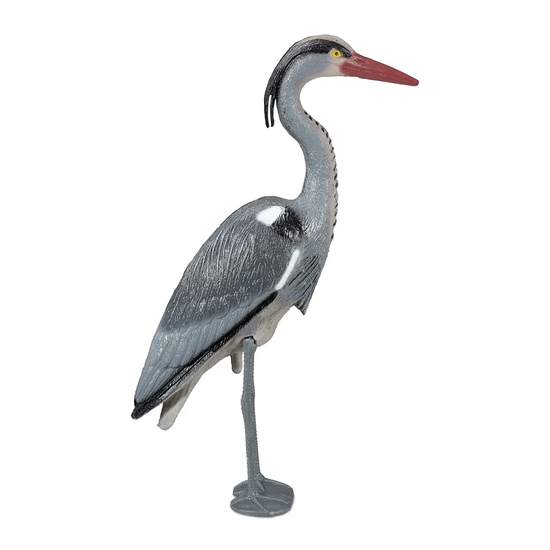 Relaxdays Decorative Heron Decoy, Standing Heron Statue, Garden Pond Protection, Bird Repellent, PE, Grey